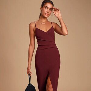 NWT Lulus Sweetest Admirer Burgundy Ruched Surplice Maxi Dress (Large)